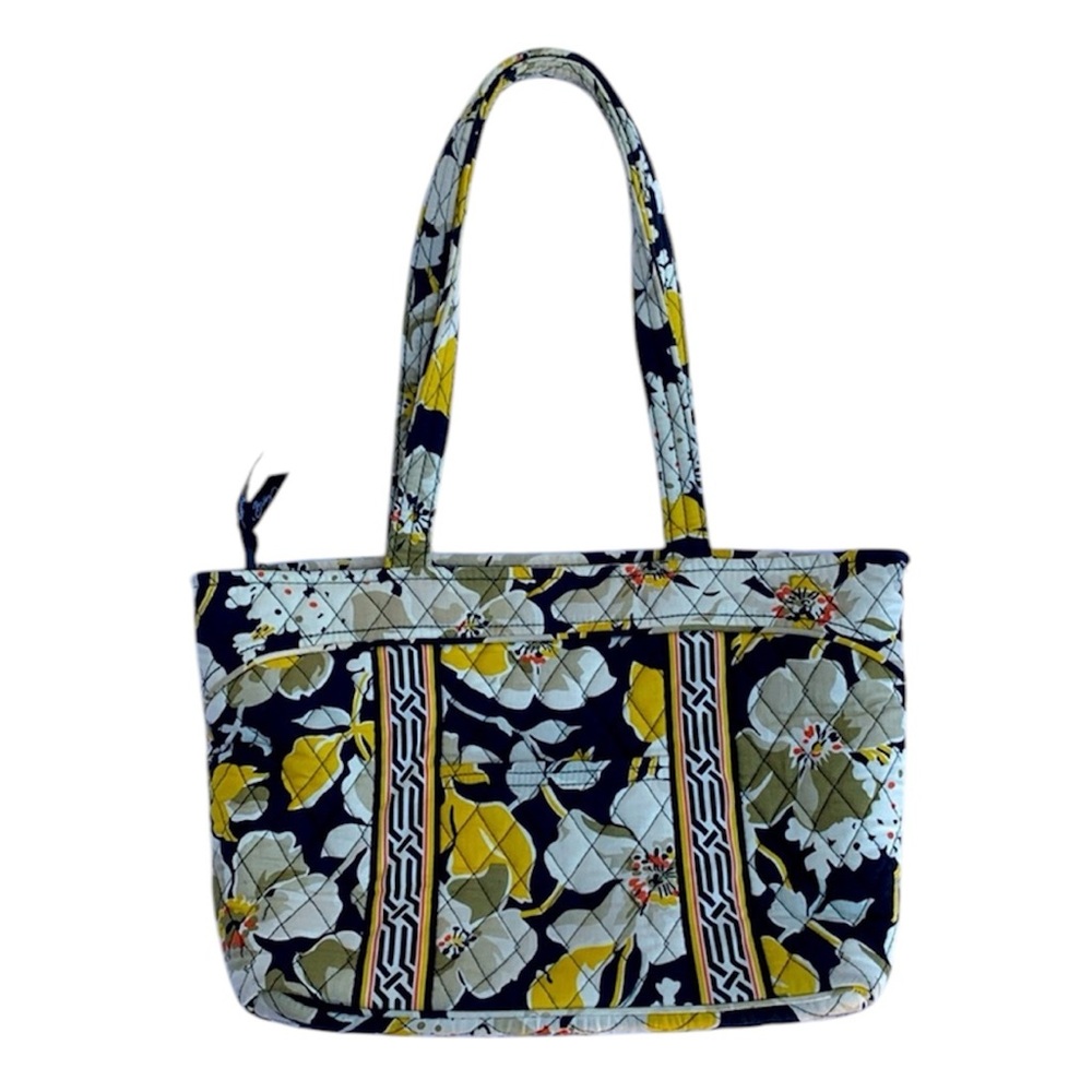 Vera Bradley yellow black white khaki floral tote purse handbag quilted fabric